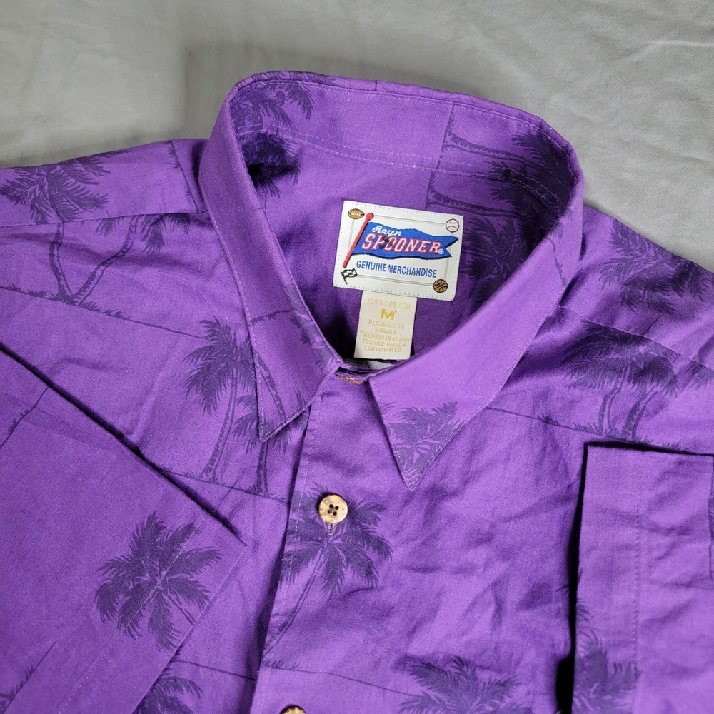Vintage Reyn Spooner Hawaiian Shirt Palm Trees Mens Medium Purple All Over Print